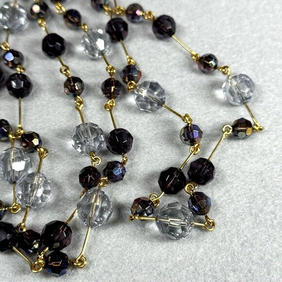 Joan Rivers Beaded Necklace Clear Purple AB Faceted Gold Tone Long Layer 60" - Picture 5 of 10